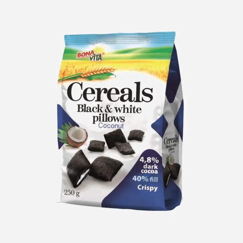 Cereální polštářky s náplní Black white pillows s kokosem 6 x 250 g