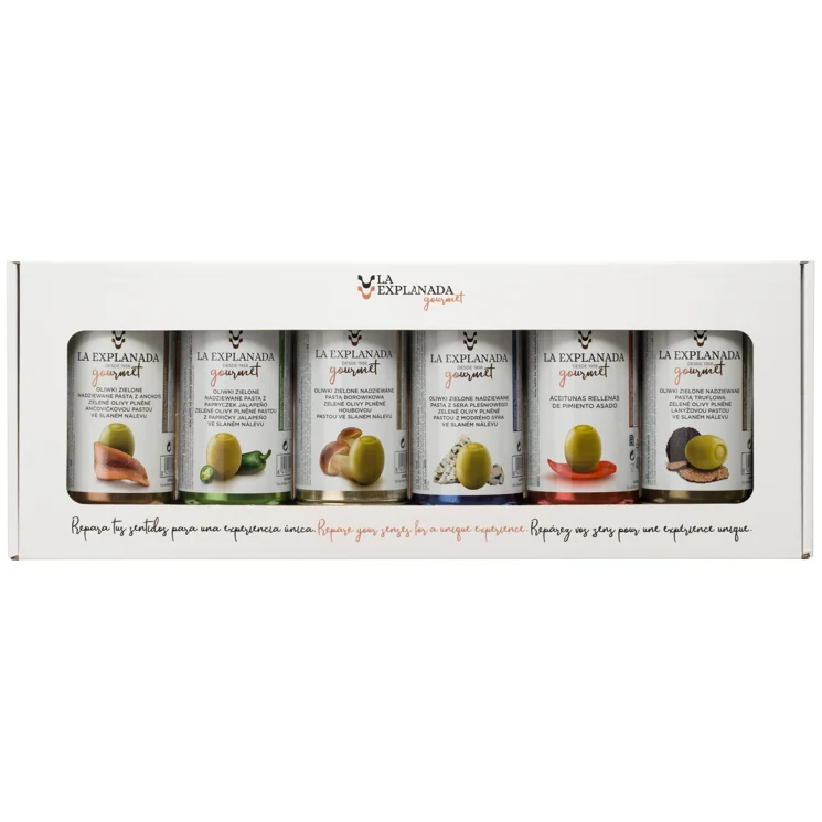 Dárkový set různých druhů oliv v plechu 6 x 2100 g