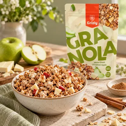 Granola bílá čokoláda, skořice a jablko