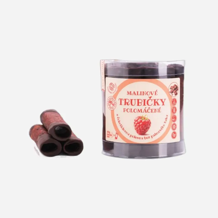 Malinové trubičky polomáčené s čokoládovou polevou