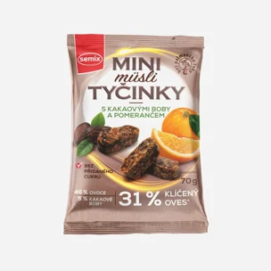 Mini müsli tyčinky s kakaovými boby a pomerančem bez lepku 12 x 70 g