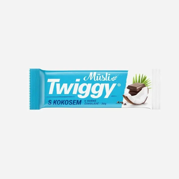 Müsli ovocná s kokosem polomáčená v kakaové polevě