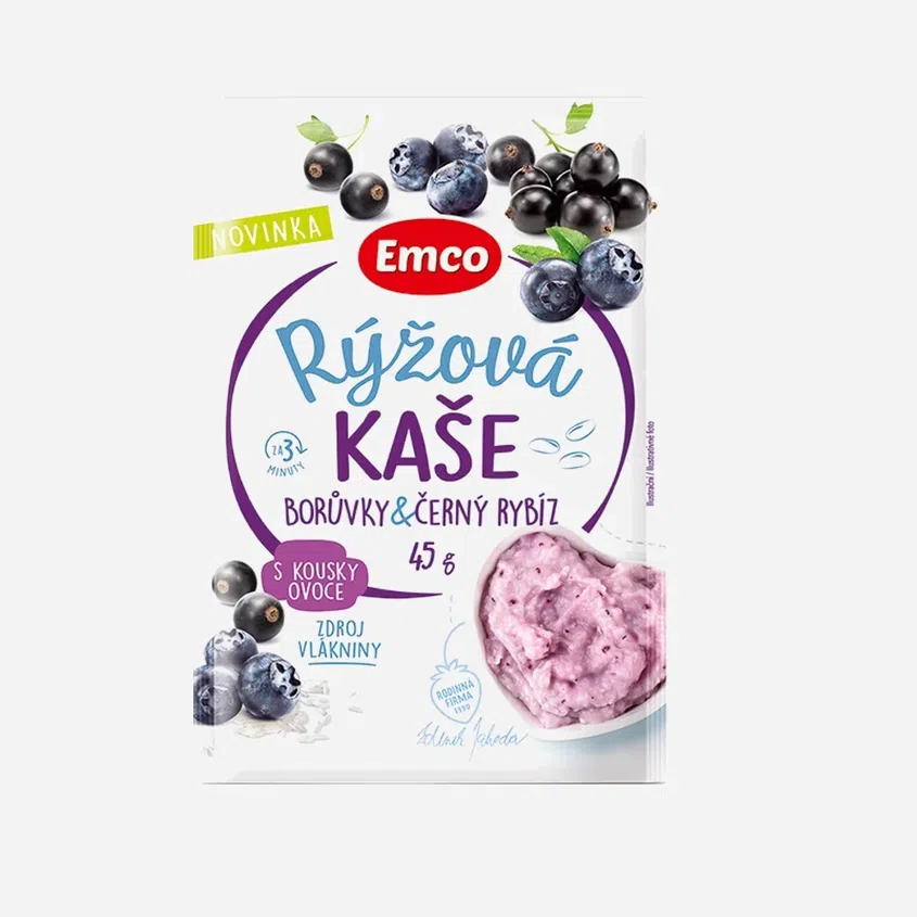 Rýžová kaše s borůvkami a černým rybízem