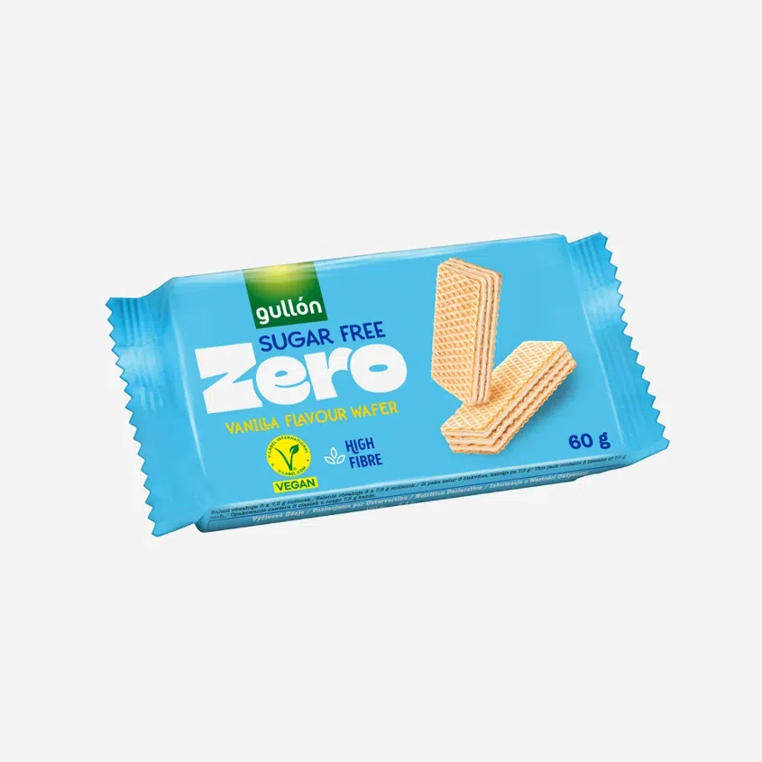 Vanilla wafer plněné krémem (70 %) s vanilkovou příchutí, bez cukru, s vlákninou